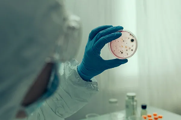 Scientist inspecting a laboratory sample