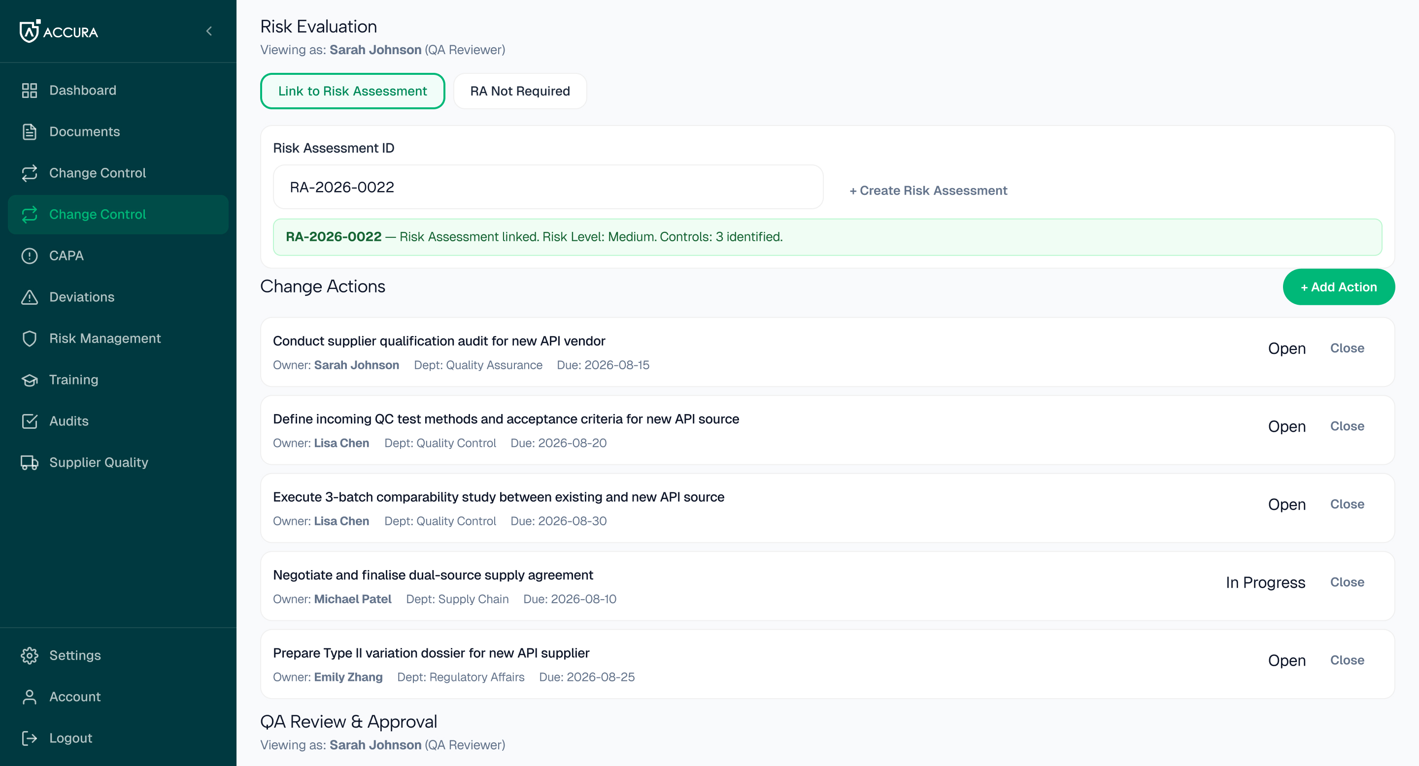 Accura risk evaluation interface